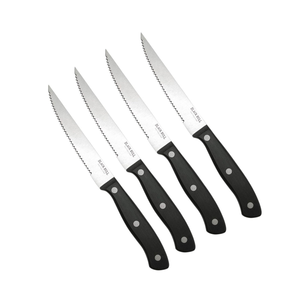 Set de 4 cuchillos steak Black Bull, acero inoxidable negro, hoja antiadherente de 4,5 pulgadas, cortes precisos y duraderos.-1-4-1-1