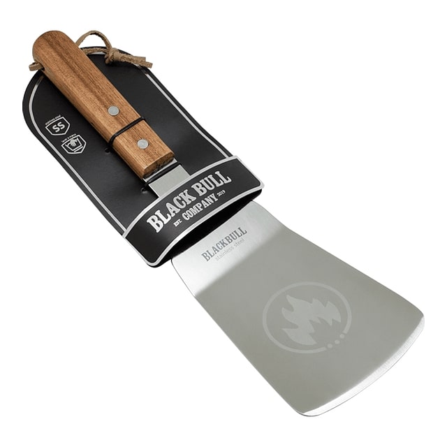 Espátula rígida Black Bull de acero inoxidable, ergonómica y antiadherente, ideal para voltear y mezclar alimentos en la cocina.-1-3-1-1