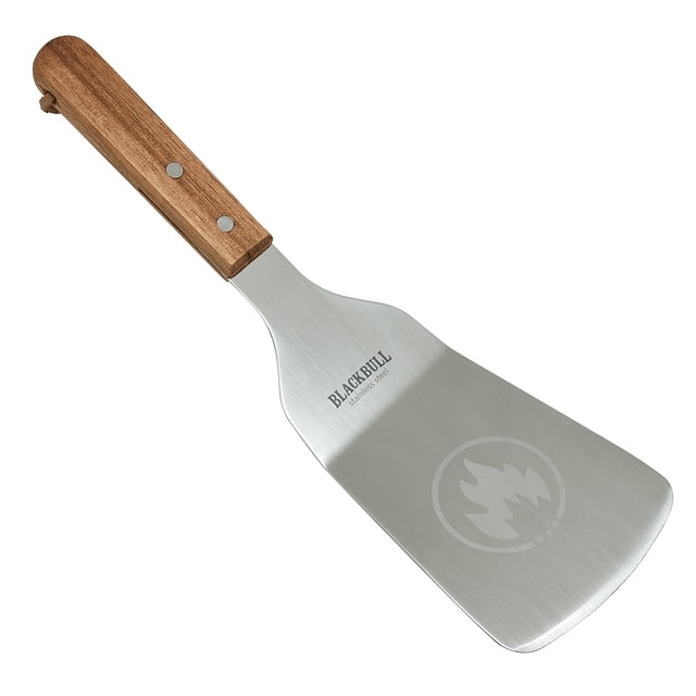 Espátula rígida Black Bull de acero inoxidable, ergonómica y antiadherente, ideal para voltear y mezclar alimentos en la cocina.-1-4-1-1