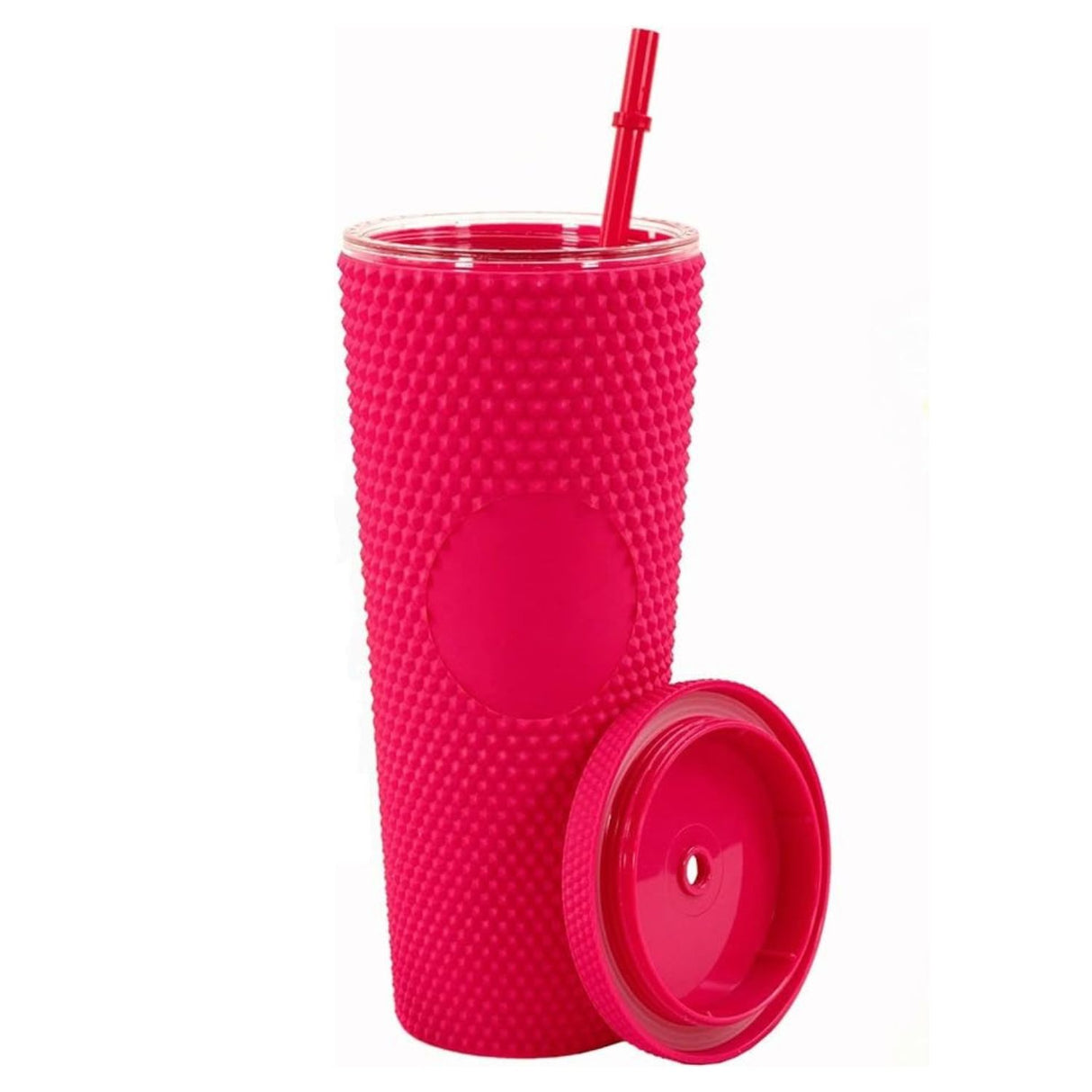 Vaso tumbler térmico rosa de 710 ml, plástico duradero, tapa hermética y bombilla reutilizable, ideal para bebidas calientes y frías.-3-3-1-1