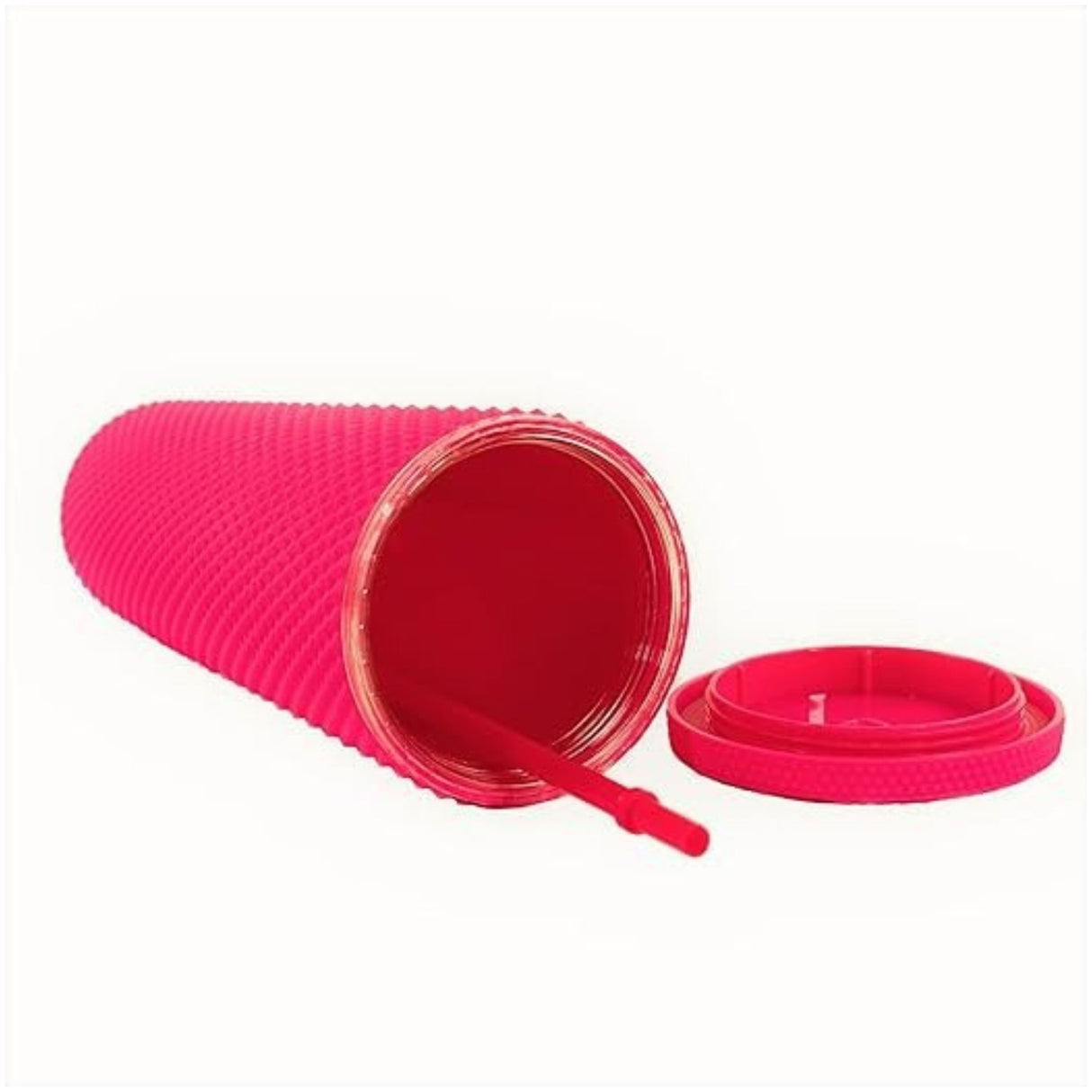 Vaso tumbler térmico rosa de 710 ml, plástico duradero, tapa hermética y bombilla reutilizable, ideal para bebidas calientes y frías.-3-4-1-1