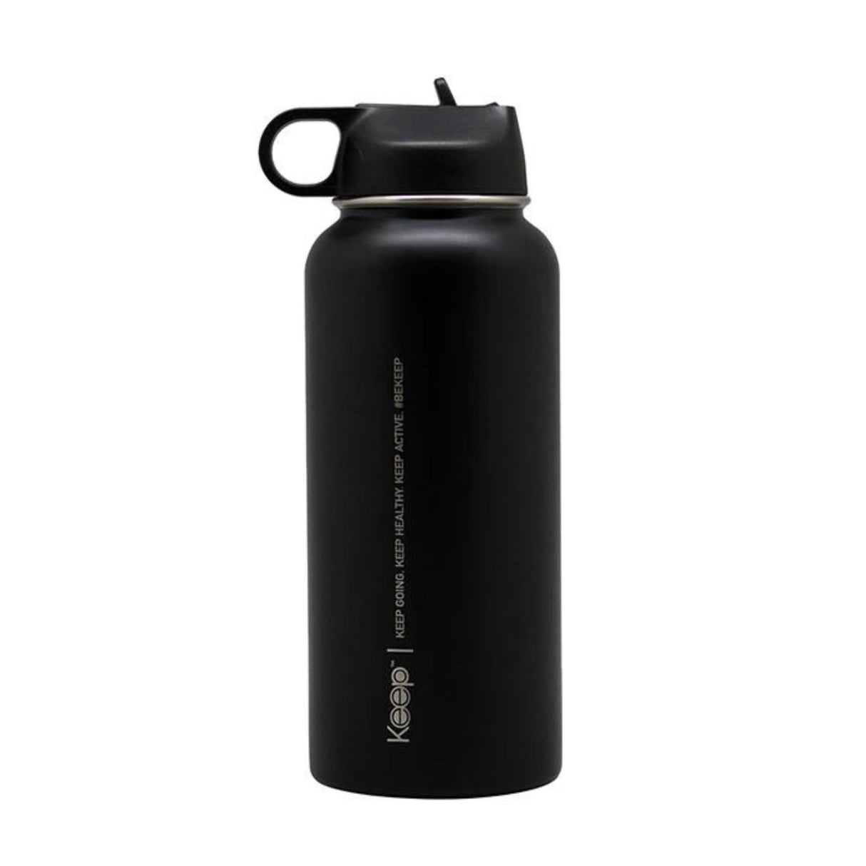 Botella insulada negra de 1 litro en aluminio, mantiene bebidas frías por 24h y calientes por 12h, ideal para deporte y viajes.-1-1-1-1