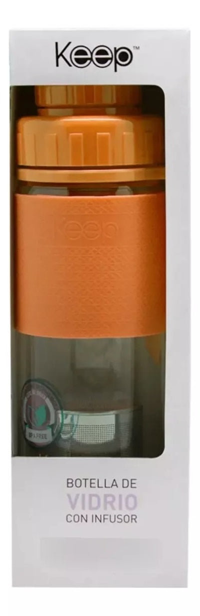Botella de vidrio naranja con infusor para té y hierbas, 410ml, resistente a altas temperaturas, ideal para infusiones saludables en cualquier lugar.-2-4-1-1