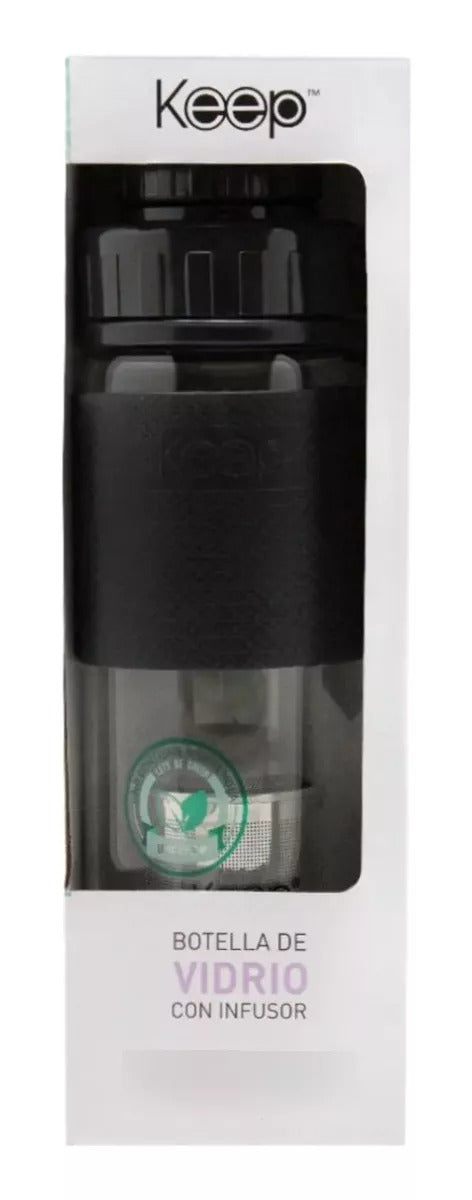 Botella de vidrio negro de 410ml con infusor para té y hierbas, ideal para infusiones en casa o al aire libre, resistente y portátil.-2-1-1-1