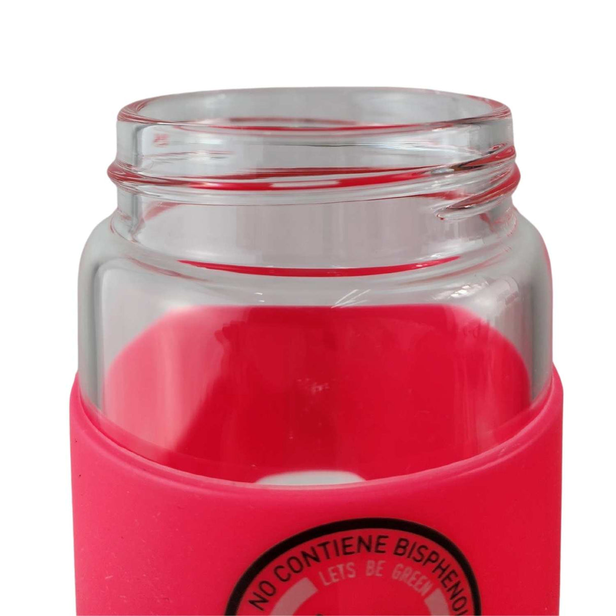 Botella Keep de vidrio templado 470ml con funda de silicona rosa, ideal para deportes y uso diario, resistente a golpes y temperaturas extremas.-1-4-1-1