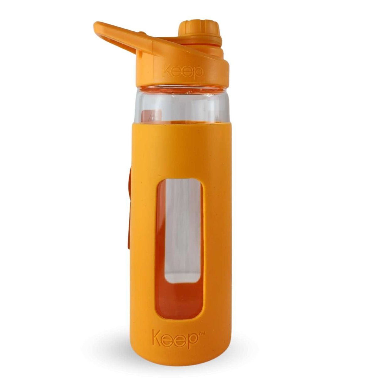 Botella Keep de vidrio templado 470ml con funda de silicona, ideal para deportes y uso diario. Resistente y libre de BPA.-1-2-1-1
