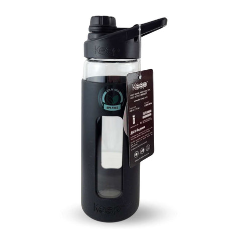 Botella Keep de vidrio templado 470ml con funda de silicona, ideal para deportes y uso diario, resistente a golpes y derrames.-1-2-1-1