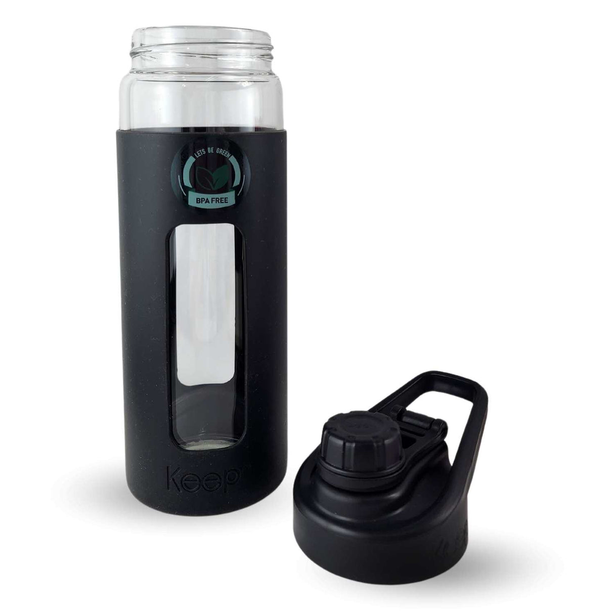 Botella Keep de vidrio templado 470ml con funda de silicona, ideal para deportes y uso diario, resistente a golpes y derrames.-1-4-1-1
