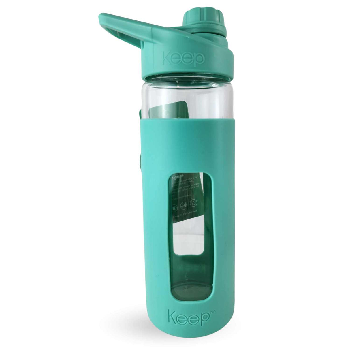 Botella Keep de vidrio templado 470ml con funda de silicona, ideal para deportes y oficina, resistente a golpes y derrames.-1-2-1-1