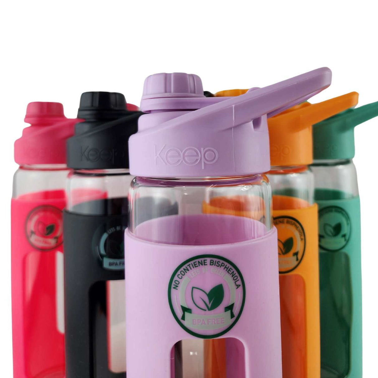 Botella Keep de vidrio templado 470ml con funda de silicona, tapa atornillada y diseño ergonómico, ideal para deportes y uso diario.-1-2-1-1