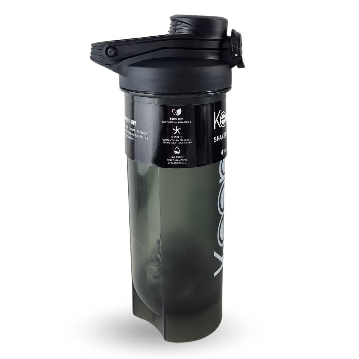Botella Shaker Keep negra de 700 ml, hecha de plástico BPA-free, ideal para mezclar bebidas deportivas y mantenerte hidratado en el gimnasio.-1-3-1-1