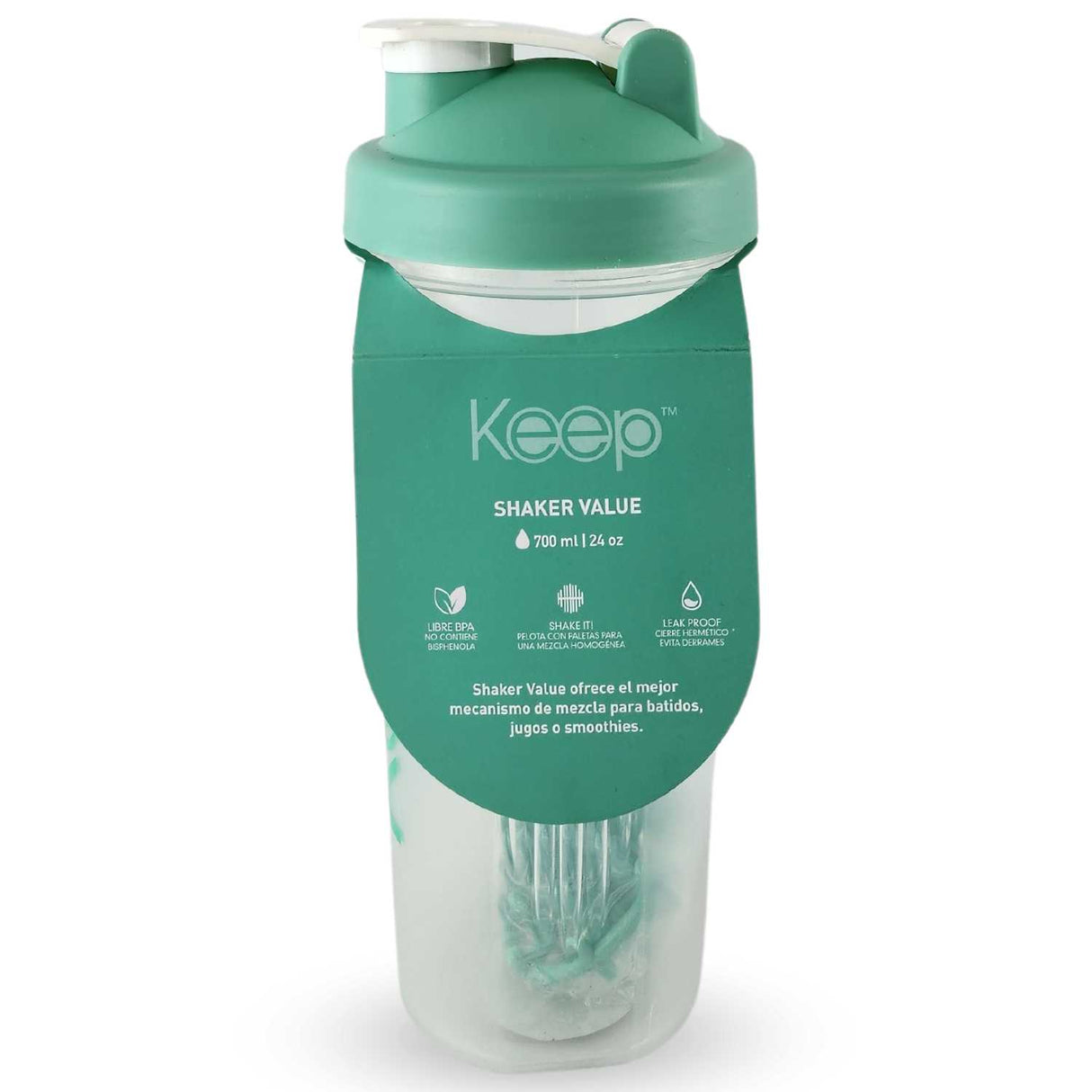 Botella turquesa de 700ml, resistente y libre de BPA, ideal para mezclar proteínas y mantenerte hidratado en el gimnasio o al aire libre.-1-2-1-1