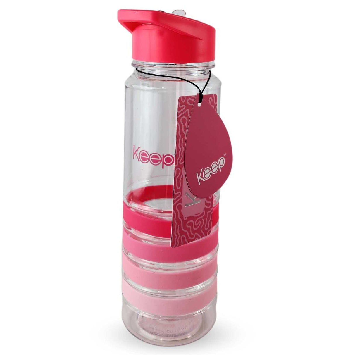 Botella Keep 750ml de plástico BPA-free, con bandas de colores, cierre hermético y diseño ergonómico, ideal para hidratación diaria.-1-4-1-1