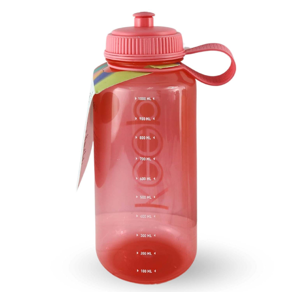 Botella Keep 1L coral, de plástico BPA-free, con boquilla rebatible y marcador de ml, ideal para deportistas y uso diario.-2-4-1-1