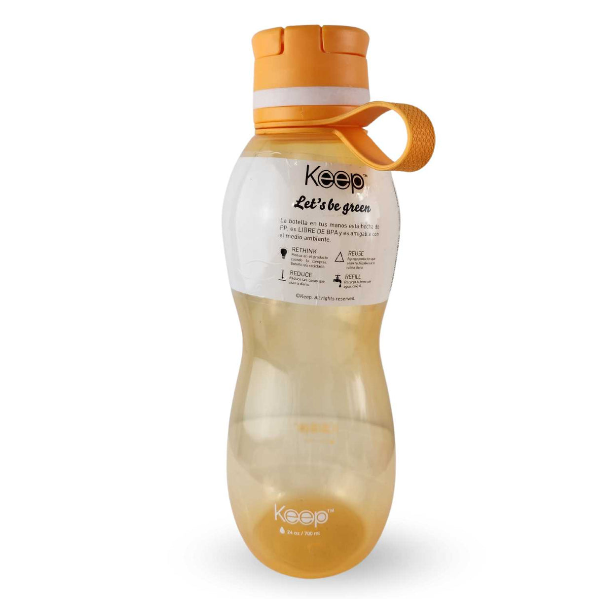 Botella Keep Value de 700ml en silicona naranja, ideal para jugos y agua, con cierre hermético y libre de BPA, perfecta para el gimnasio y oficina.-2-2-1-1