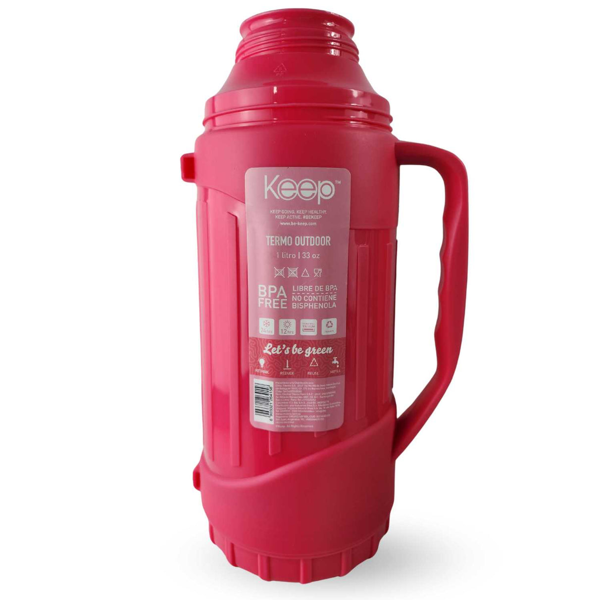 Termo Keep 1.8L café con rosa, acero inoxidable, ideal para camping y senderismo, mantiene bebidas frías hasta 24h y calientes hasta 12h.-1-4-1-1