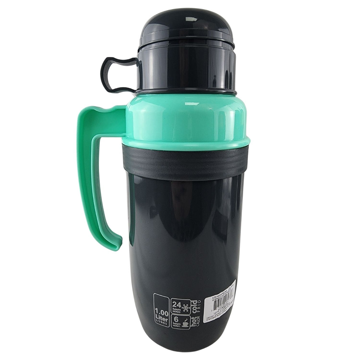 Termo New Mega 1L turquesa de vidrio y acero inoxidable, ideal para mantener líquidos calientes o fríos por horas. Perfecto para viajes.-1-3-1-1