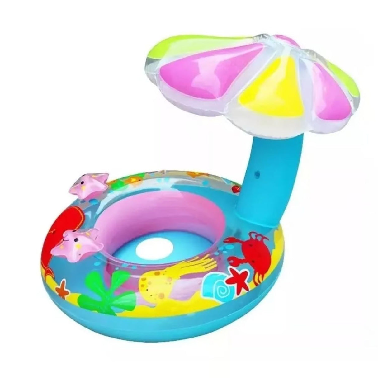 Asiento Bebé Salvavidas Inflable Flotador Azul Sombrilla. Seguro y portátil, ideal para piscinas y playas. ¡Consíguelo ahora!-1-1