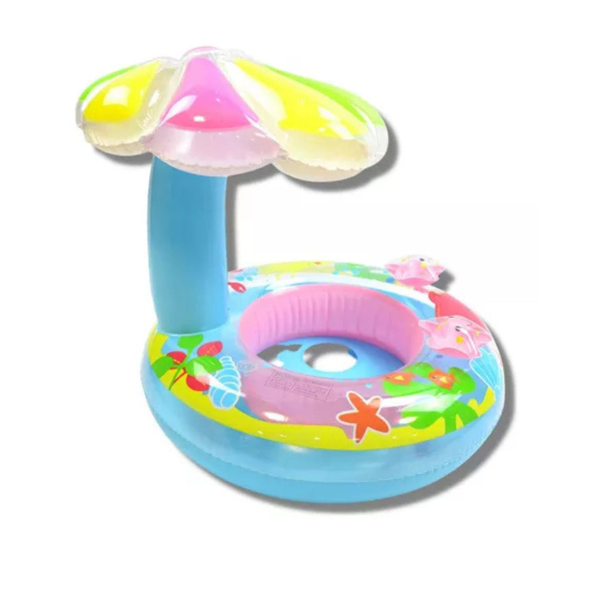 Asiento Bebé Salvavidas Inflable Flotador Celeste Sombrilla. Seguro, cómodo y resistente, ideal para piscinas, playas y lagos. ¡Consíguelo ahora!-1-3