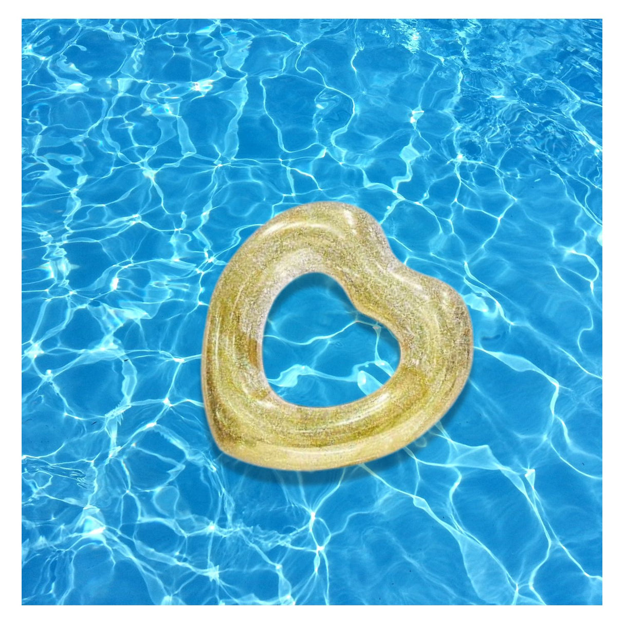 Flotador Corazón Inflable Brillos Dorado 90 cm de Diversión para piscina, playa y lago. Disfruta del sol con comodidad y estilo. ¡Llévalo contigo!-1-2