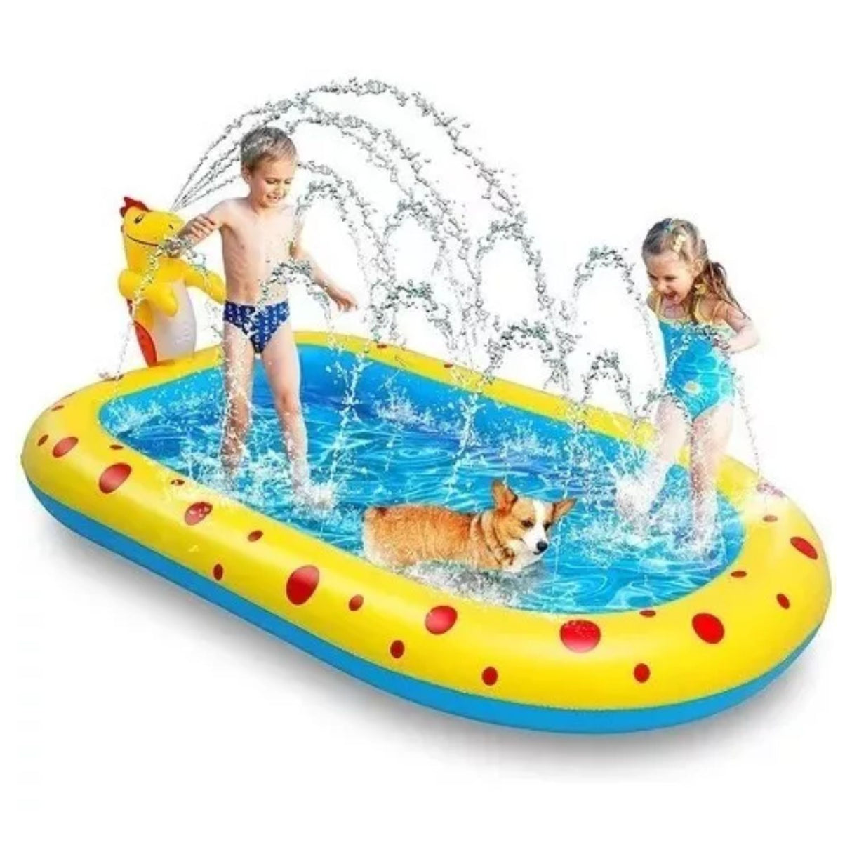 Piscina Inflable 170x110x45cm Dino Lanza Chorro Agua Verano Disfruta de un verano refrescante con diversión asegurada. ¡Compra ahora y diviértete!-1
