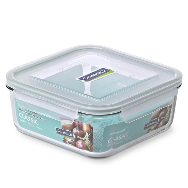 Contenedor De Vidrio Hermetico Cuadrado 2600mL Glasslock. Ideal para conservar alimentos frescos y sin olores. ¡Compra ahora y organiza tu cocina!-1