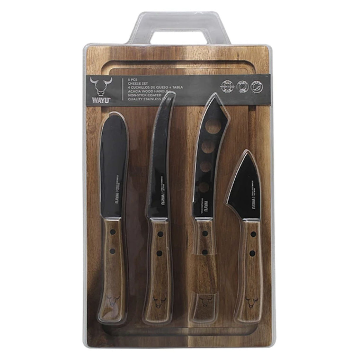 Set Aperitivo Tabla 4 Cuchillos de Queso Utensilios Cocina Wayu