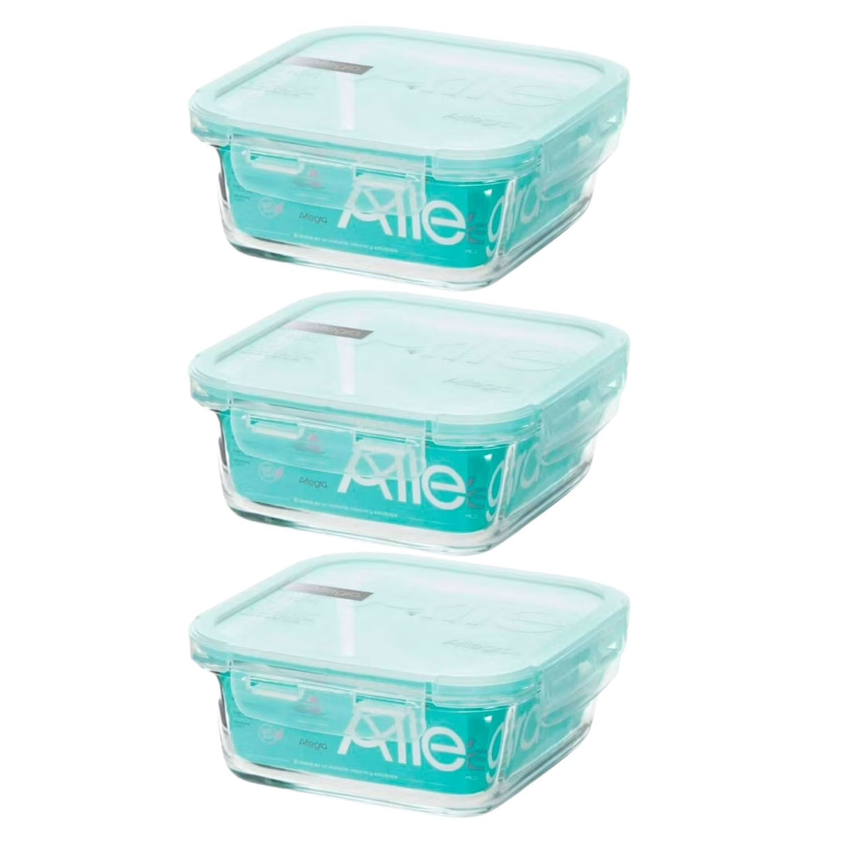Pack 3 Contenedores Hermetico Vidrio Cuadrado 740mL Allegra. Mantén tus alimentos frescos y organizados. ¡Compra ahora y mejora tu cocina!-1