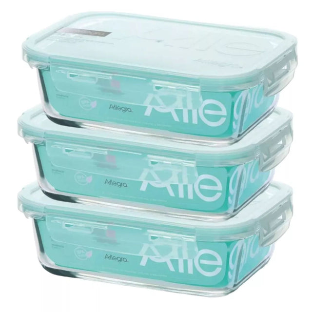 Pack 3 Contenedores Hermetico Vidrio Rectangular 600mL Allegra. Perfectos para conservar frescura y sabor. ¡Compra ahora y organiza tu cocina!-1