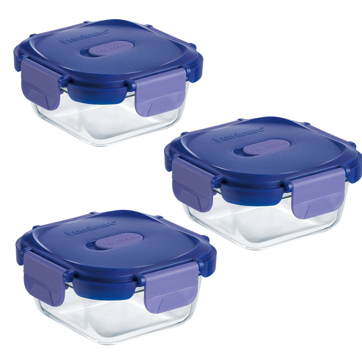 Pack 3 Contenedores Vidrio Hermético Cuadrado 320mL Luminarc. Perfectos para conservar tus alimentos frescos. ¡Compra ahora y organiza tu cocina!-1