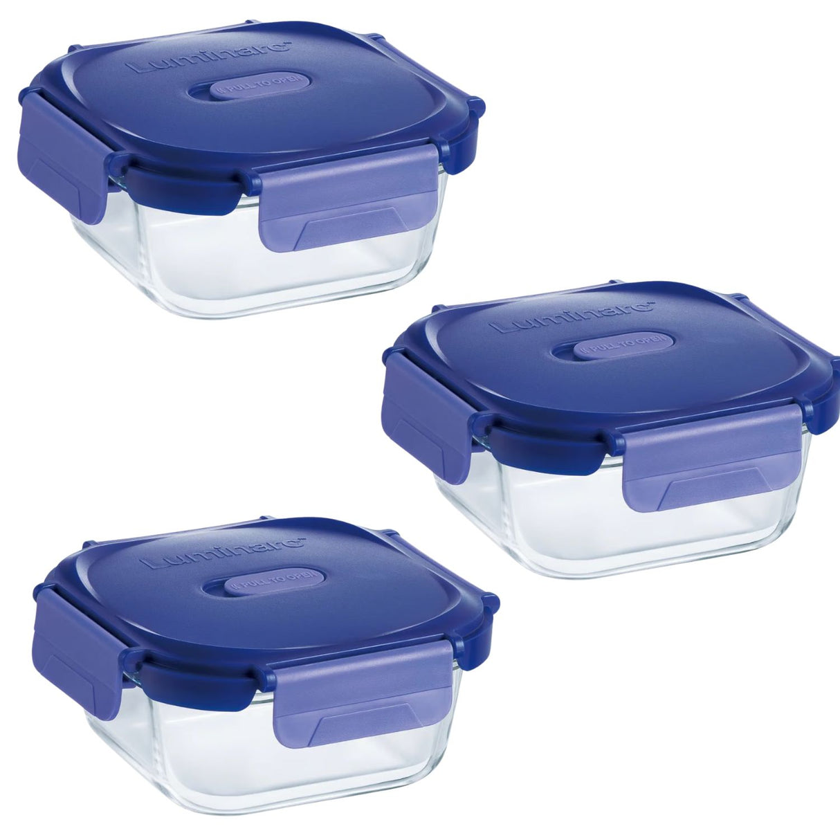Pack 3 Contenedores Vidrio Hermético Cuadrado 520mL Luminarc. Mantén tus alimentos frescos y organizados. ¡Compra ahora y mejora tu cocina!-1