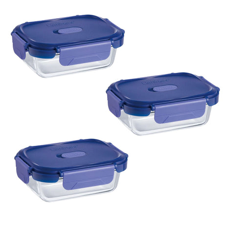 Pack 3 Contenedores Vidrio Hermético Rectangular 370mL Luminarc. Mantén tus alimentos frescos y organizados. ¡Compra ahora y mejora tu cocina!-1