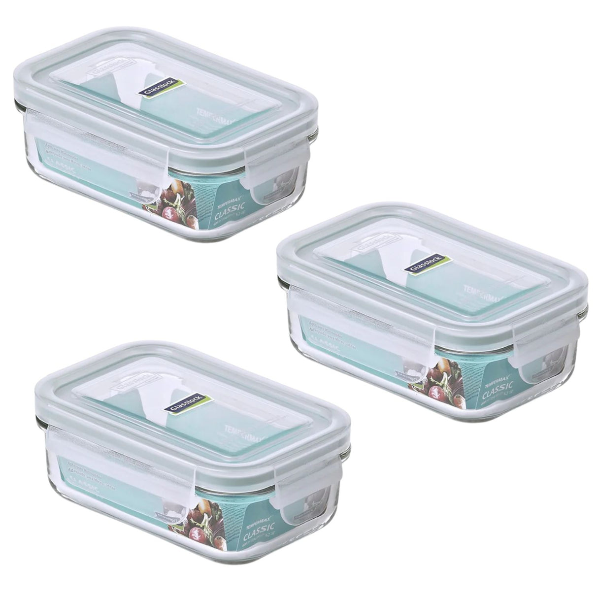 Pack 3 Contenedores Vidrio Hermetico Rect 400mL Glasslock. Mantén tus alimentos frescos y organizados. ¡Compra ahora y mejora tu cocina!-1