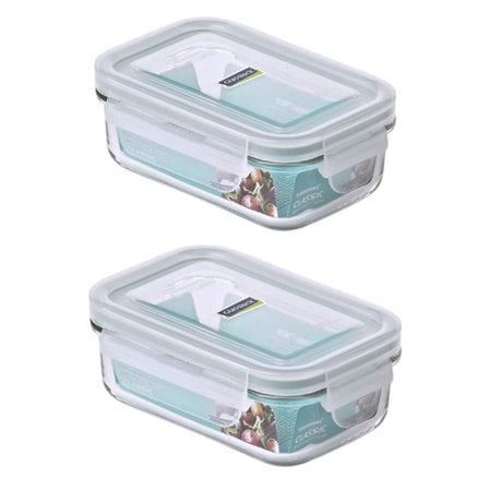 Pack 2 Contenedores Vidrio Hermetico Rect 400mL Glasslock. Mantén tus alimentos frescos y organizados. ¡Compra ahora y mejora tu cocina!-1