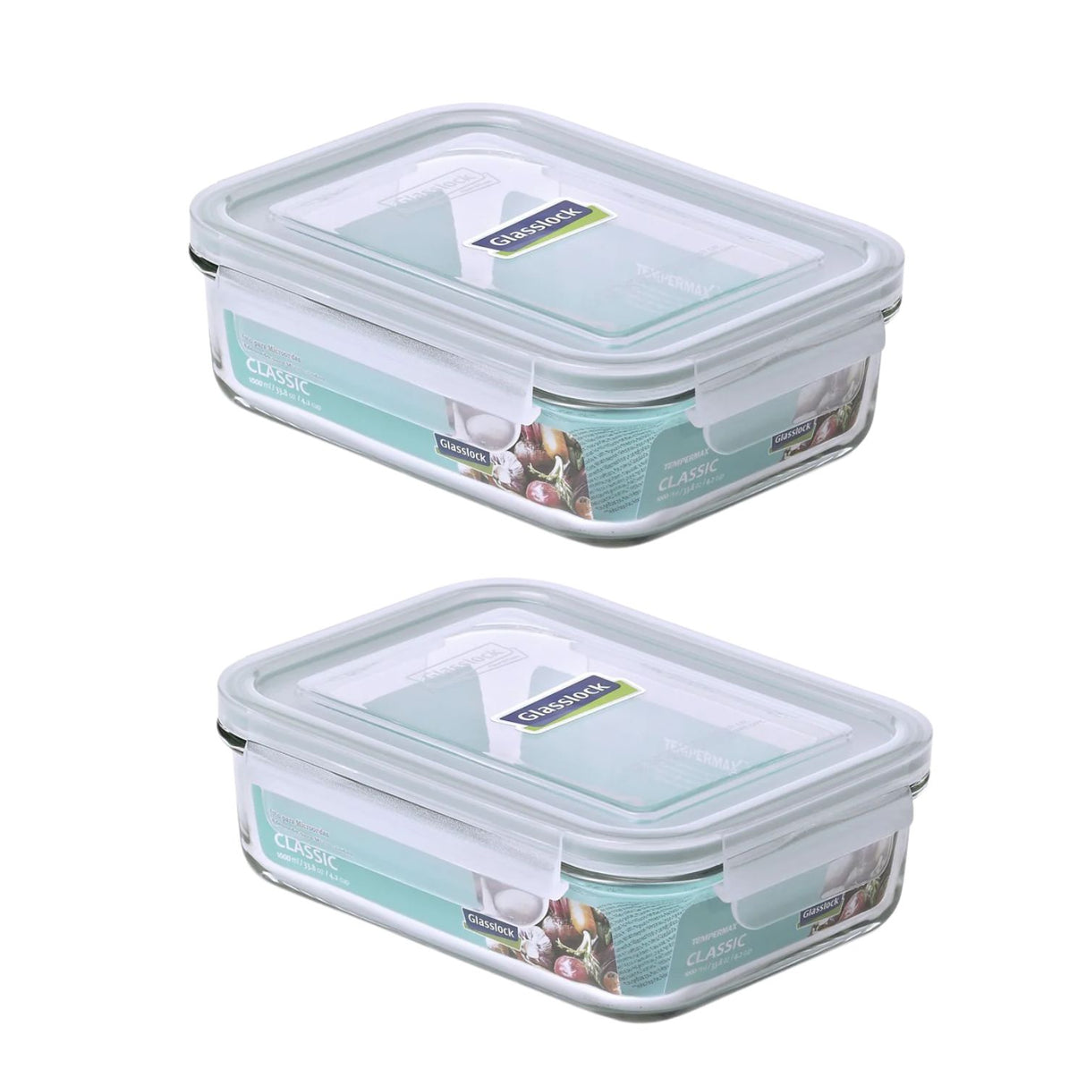 Pack 2 Contenedores Vidrio Hermetico Rect 1000mL Glasslock. Mantén tus alimentos frescos y organizados. ¡Compra ahora y disfruta de la calidad!-1