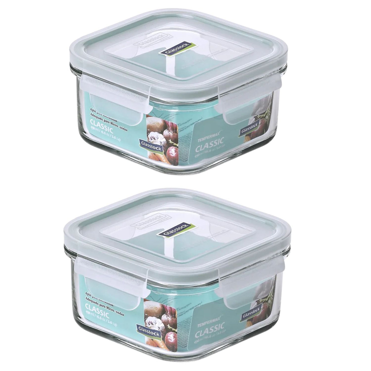 Pack 2 Contenedores Vidrio Hermetico Cuad 490mL Glasslock. Mantén tus alimentos frescos y organizados. ¡Compra ahora y disfruta de la calidad!-1