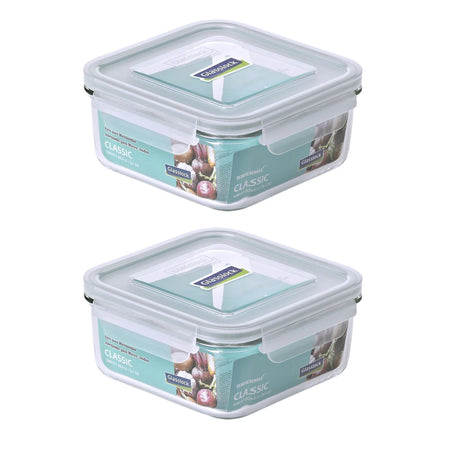 Pack 2 Contenedores Vidrio Hermetico Cuad 1200mL Glasslock. Mantén tus alimentos frescos y organizados. ¡Compra ahora y mejora tu cocina!-1
