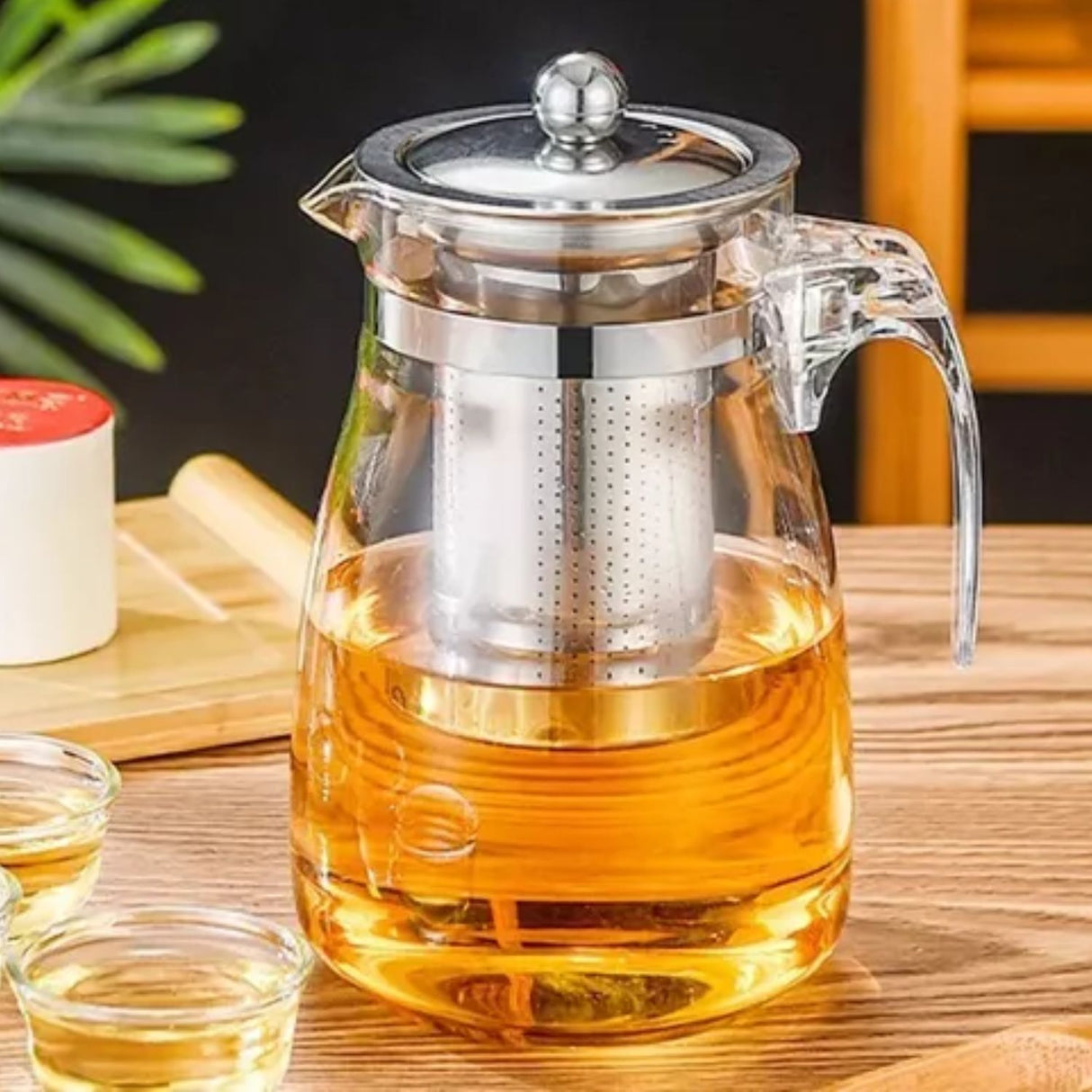 Tetera Vidrio Acero 750mL Con Infusor 17cm Transparente: prepara té con estilo y sin residuos. Ideal para infusiones. ¡Compra ahora!-1-3-1-1