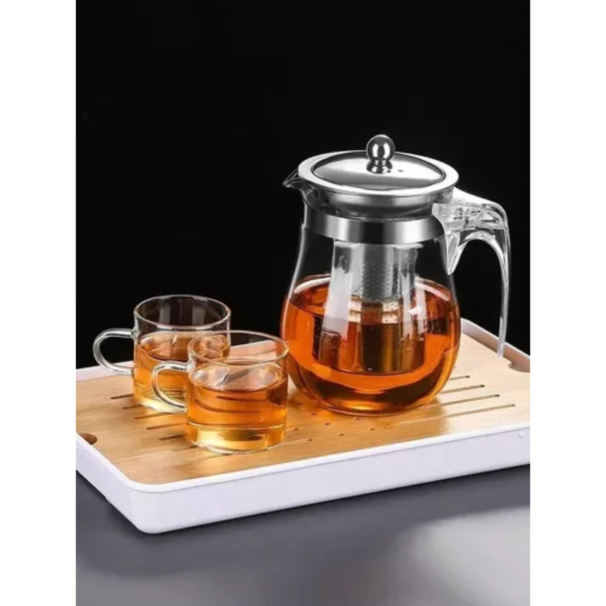 Tetera Vidrio Acero 750mL Con Infusor 17cm Transparente: prepara té con estilo y sin residuos. Ideal para infusiones. ¡Compra ahora!-1-4-1-1