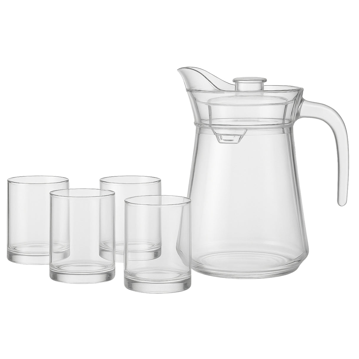 Set Jarra Vidrio 1300mL 4 Vasos 330mL Menaje Diario. Perfecto para jugos y agua. Diseño funcional. ¡Compra fácil!-1-1-1-1