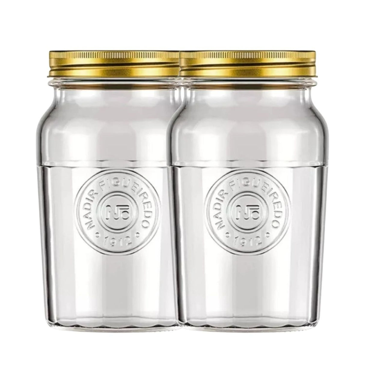 Set 2 Frascos Americano Vintage Vidrio 1500ml Tapa Dorada