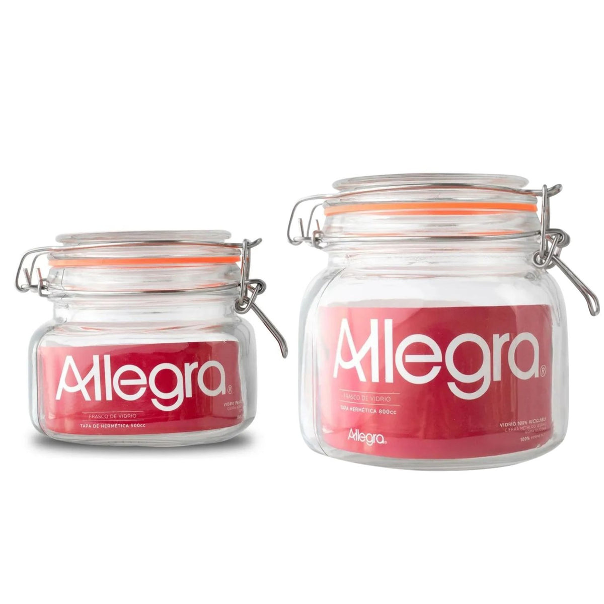 Set 2 Frascos Con Tapa Hermetica 500mL + 800mL Allegra