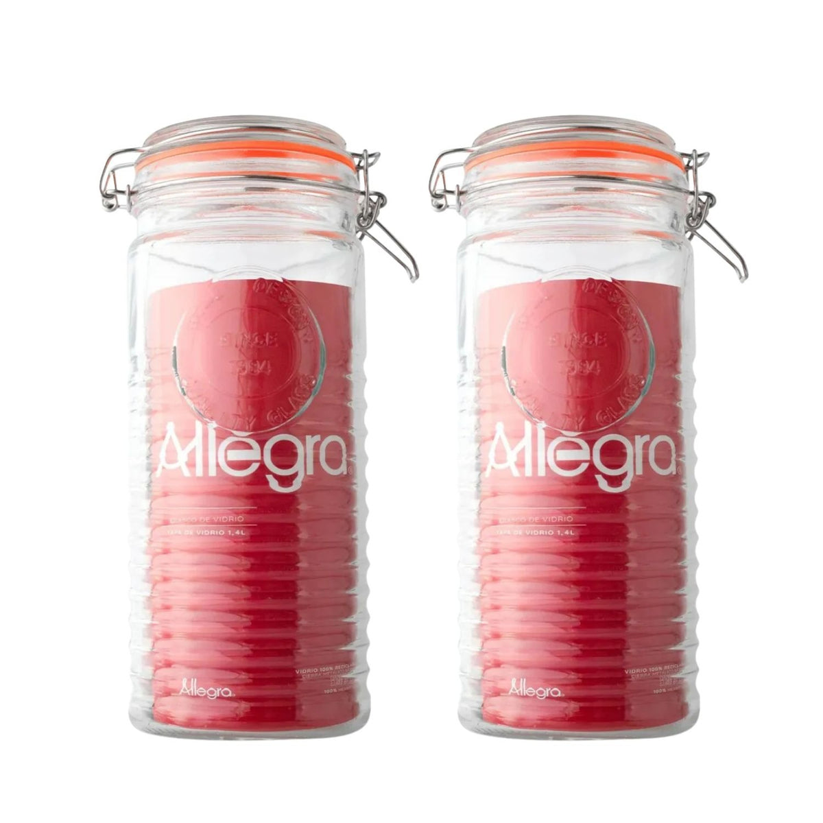 Set 2 Frascos Vidrio Hermético Con Tapa Clip 1400mL Allegra