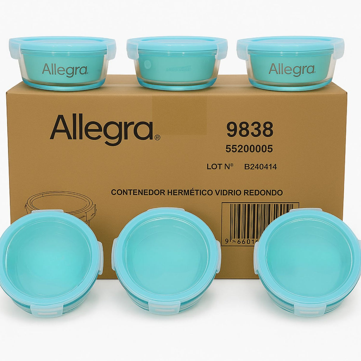Set 24 Contenedores Hermetico Vidrio Redondo 720mL Allegra
