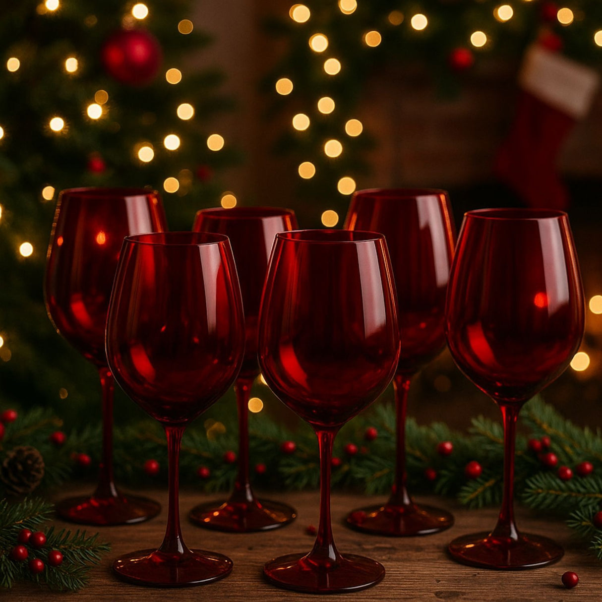 Set 24 Copas Vino Full Color Rojo Allegra 330mL Vidrio