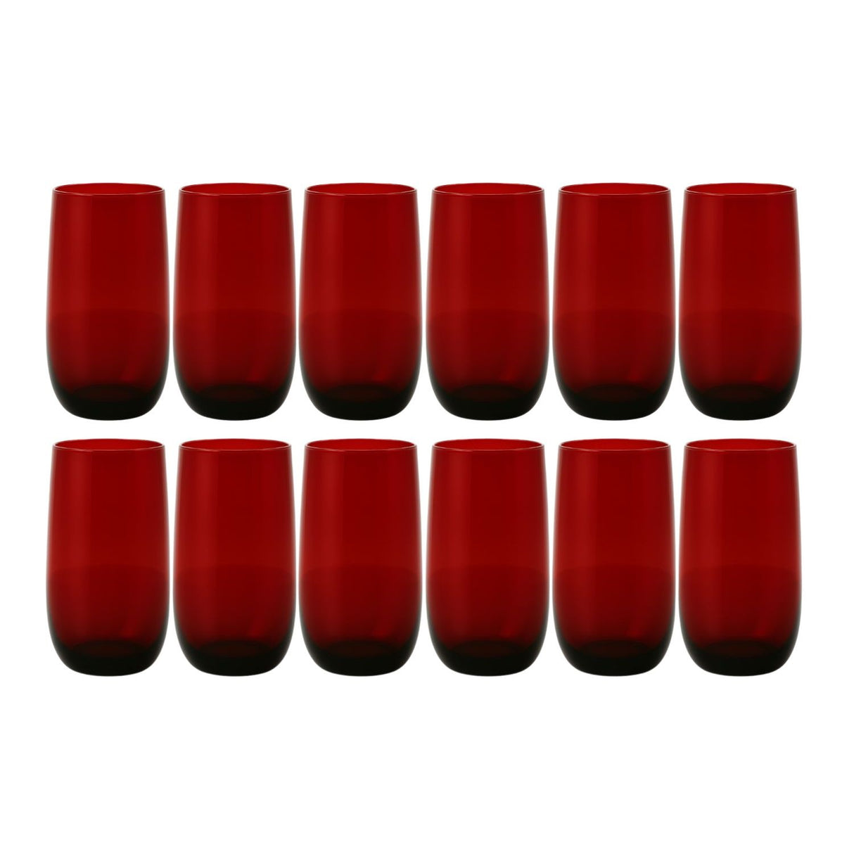 Set 12 Vasos Vidrio Altos Full Color Rojo 500mL Allegra