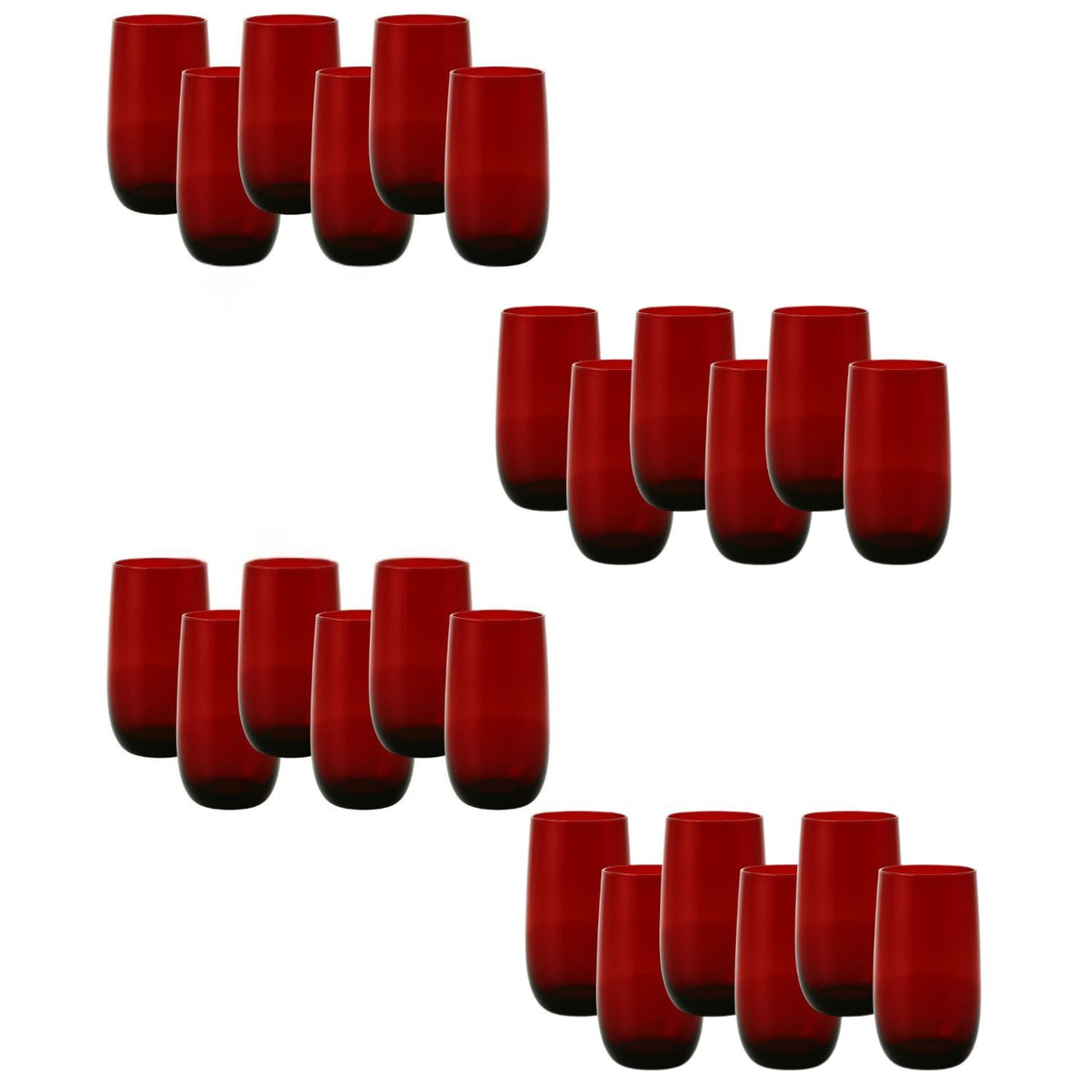 Set 24 Vasos Vidrio Altos Full Color Rojo 500mL Allegra