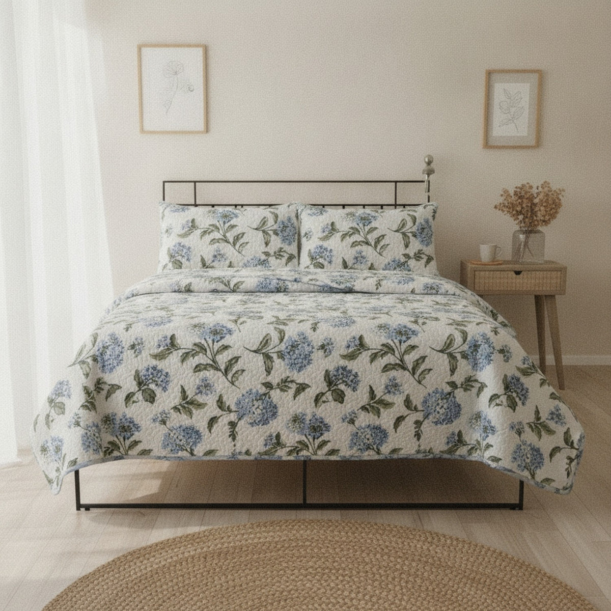 Cubrecamas Quilt 1.5 Plazas Flowers Azul Martine