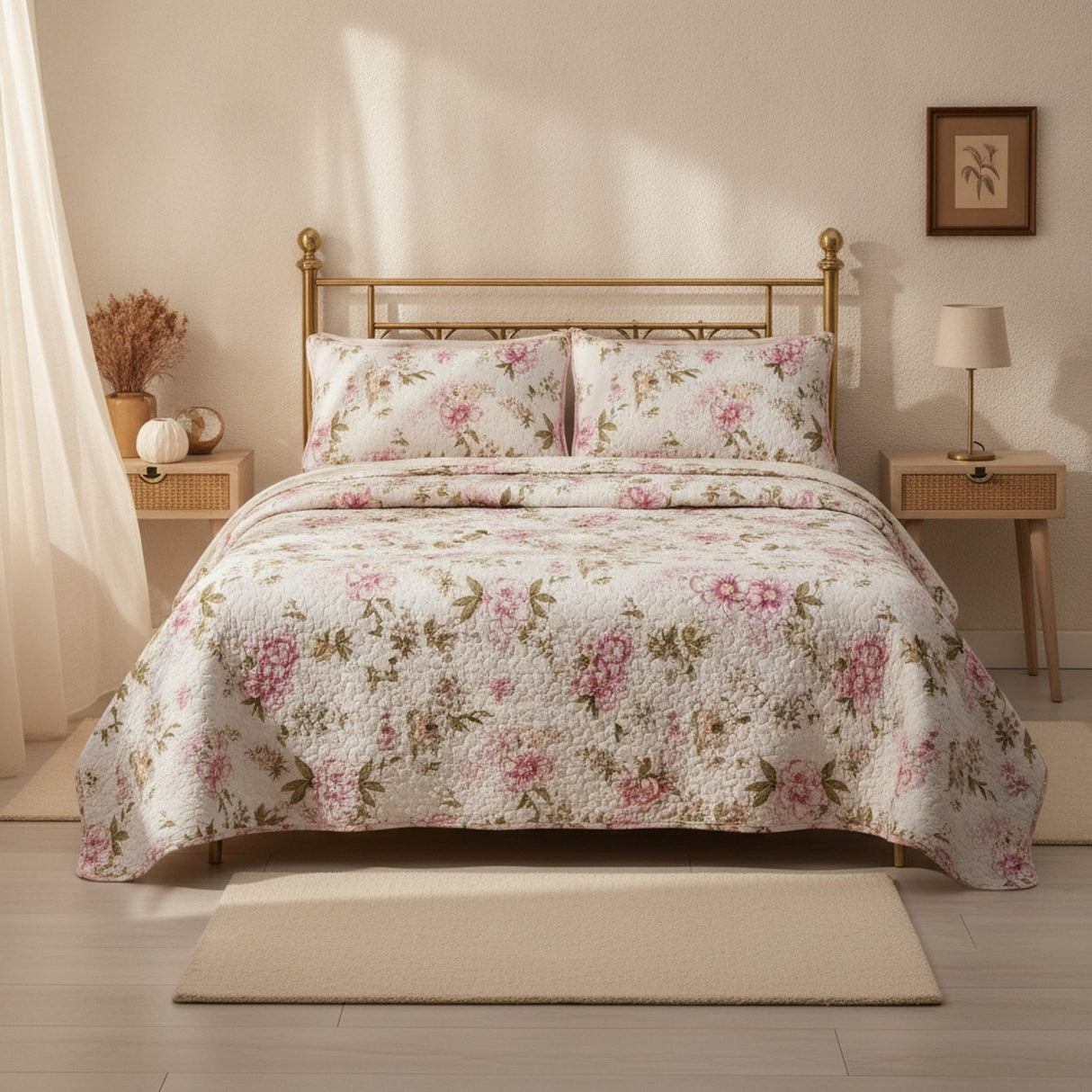 Cubrecamas Quilt 2.5 Plazas Flowers Collection Rosa