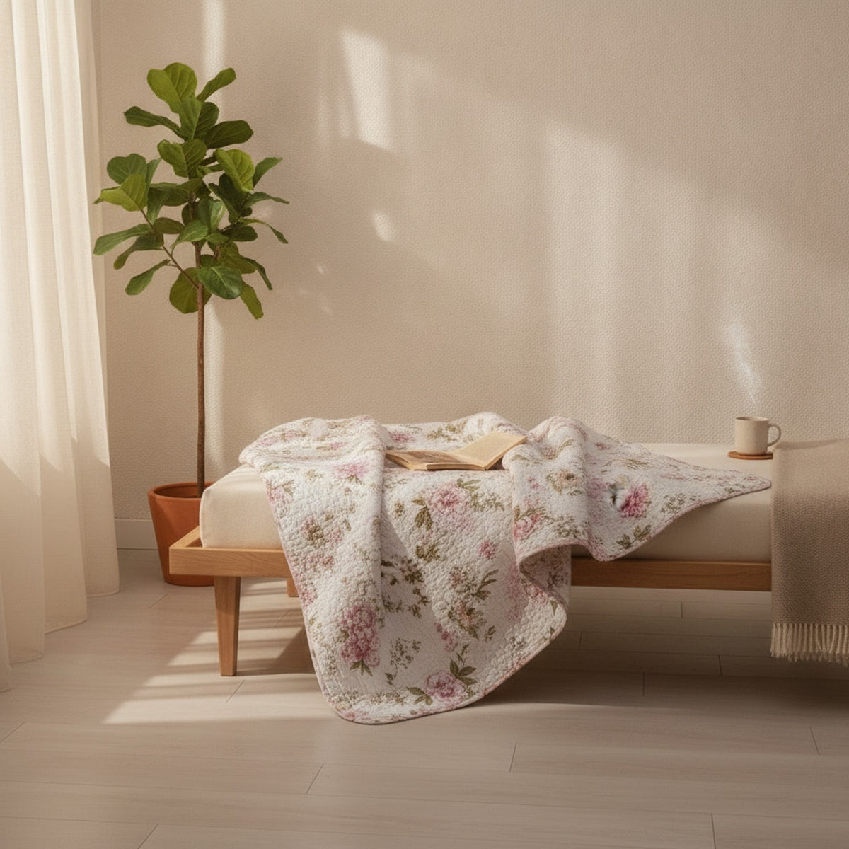 Cubrecamas Quilt 2.5 Plazas Flowers Collection Rosa